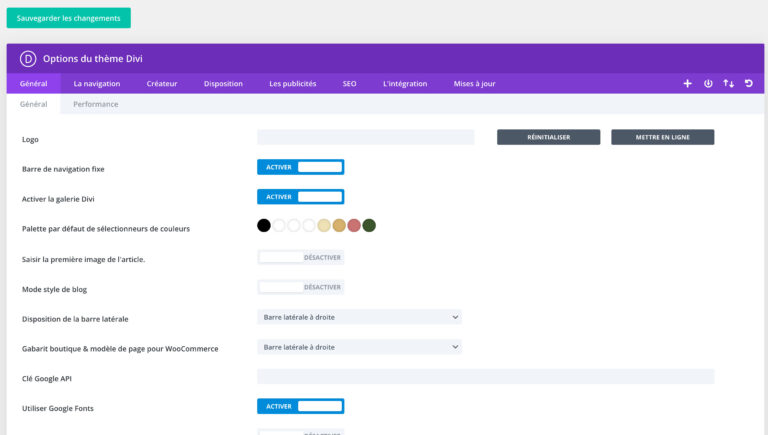 Les réglages de base de Divi